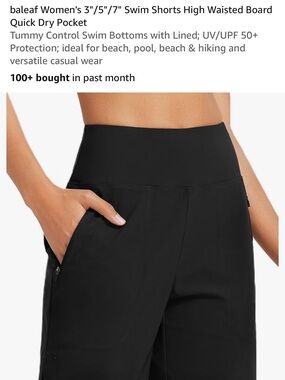 baleaf High-Waist 7”Swim Shorts for Women - Black